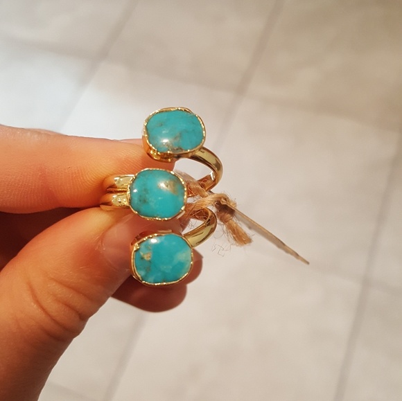 Gold plated sediment jasper tripple stone ring - Picture 3 of 4